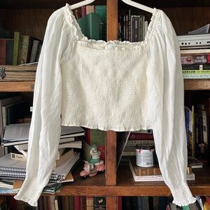 Aerie Cream Smocked Blouse
